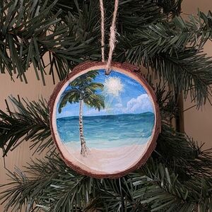 Hand-painted beach scene Christmas ornament